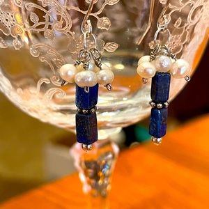 Blue lapis and pearl earrings